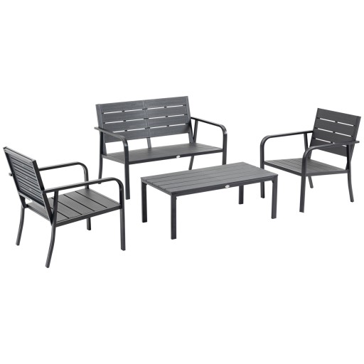 Outsunny Set Mobilier de Grădină 4 Piese, Lamele din Plastic, Culoare Cafea | Aosom Romania