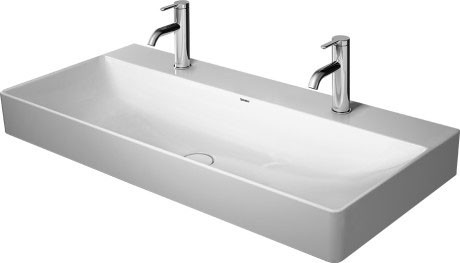 Lavoar dublu Duravit DuraSquare 100cm finisaj WonderGliss fara preaplin cu capac ceramic pentru ventil inclus si finisaj suplimentar