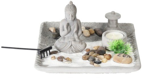 Suport pentru lumanare Buddha zen garden, 20.7x20.7x12.5 cm, ciment, gri