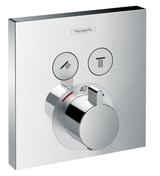 Baterie dus termostatata Hansgrohe Shower Select cu montaj incastrat si 2 iesiri, crom - 15763000