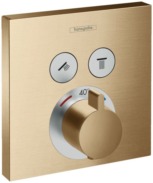 Baterie dus termostatata Hansgrohe Shower Select cu montaj incastrat si 2 iesiri, brushed bronz - 15763140