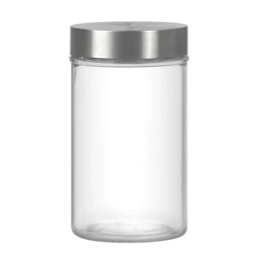 Recipient cu capac Milos Round, Domotti, 9.8 x 17.7 cm, 1 L, sticla/inox, transparent/argintiu