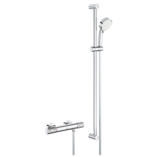 Baterie dus termostatata Grohe Grohtherm 1000 Performance cu set de dus Tempesta Cosmopolitan 100 cu bara 90cm crom