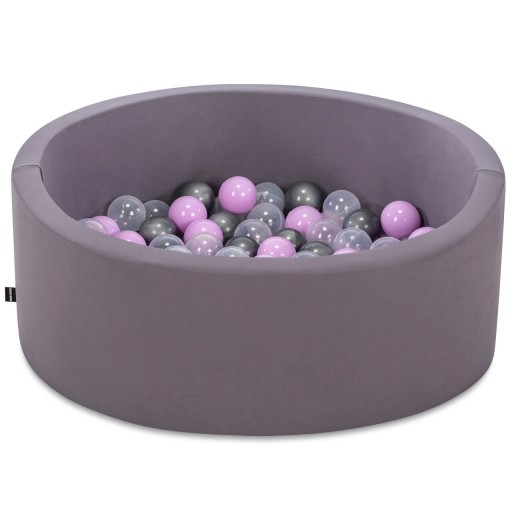 Piscina cu bile, Bubble Pops v7, 150 bile, Ø85 x 30 cm, bumbac/plastic, gri