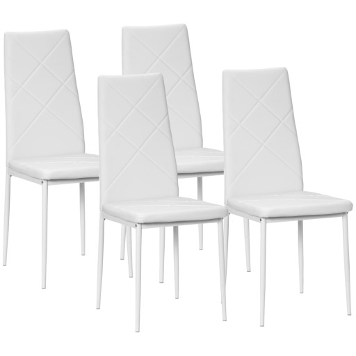 Set 4 scaune bucatarie HOMCOM cu spatar inalt, scaune moderne din piele artificiala si otel, 41x50x97cm, alb | Aosom Romania