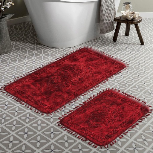 Set covorase de baie 2 piese, Alanur Home, COTTONKT000750, Bumbac, Rosu claret