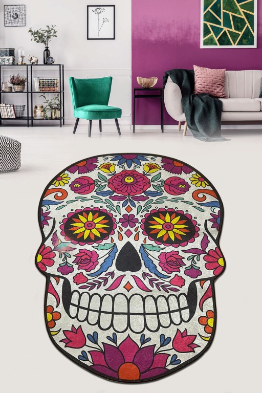 Covoras de baie, Chilai Home, Skull Djt (80 x 100), 80x100 cm, Poliester, Multicolor