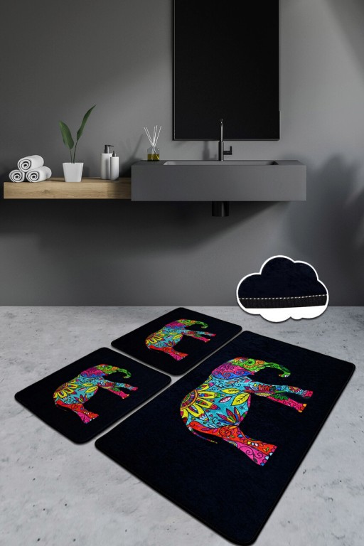 Set covoraș de baie (3 bucăți), Chilai, Olifant, Catifea, Multicolor