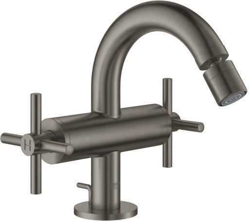 Baterie bideu Grohe Atrio M cu dubla comanda ventil pop-up manere cruce brushed hard graphite