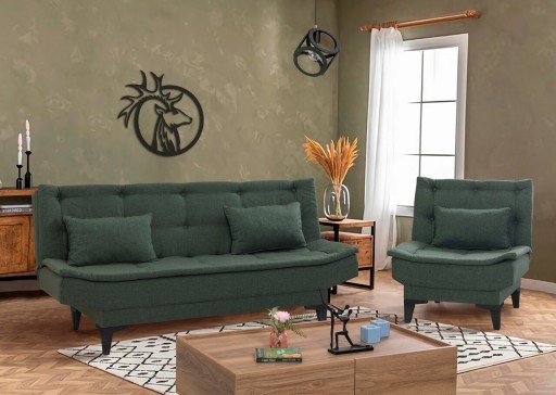 Set canapea extensibilă, Unique Design, 867UNQ1692, Lemn de carpen, Verde