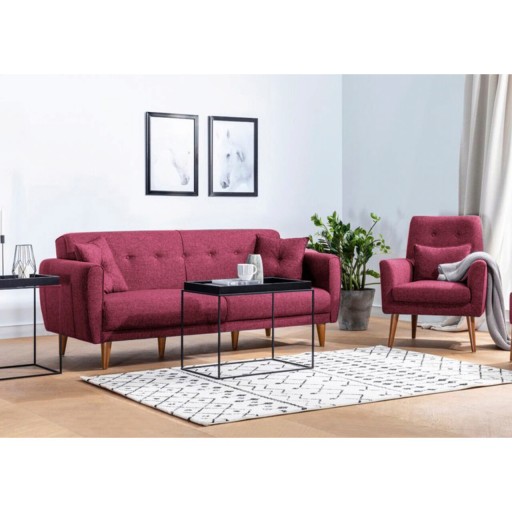 Set canapea extensibilă, Unique Design, 867UNQ1587, Lemn de carpen, Rosu claret