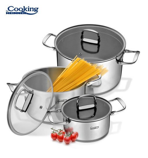 Set de gatit 6 piese, cu manere pliabile, Cooking by Heinner, Milena, inox, gri