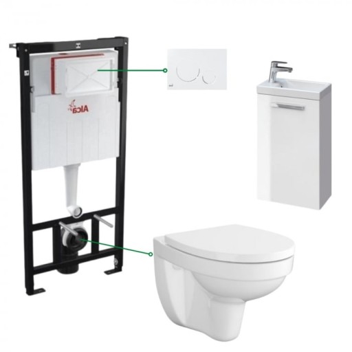 Set complet baie cu mobilier si vas de wc suspendat Cersanit