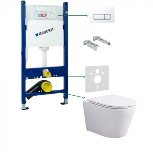 Set vas wc suspendat rimless cu capac soft close Oslo, rezervor incastrat, set fixare, izolare fonica si clapeta alba