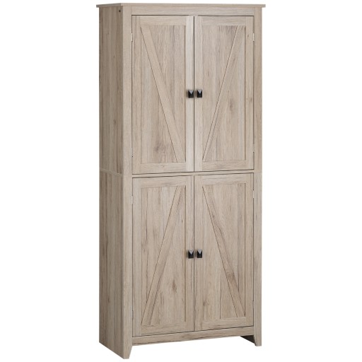 HOMCOM Bufet Elegant cu 4 Uși și Rafturi Ajustabile, Design Natural, 80x40x182 cm | Aosom Romania