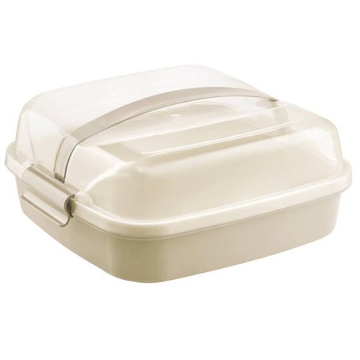 Suport portabil pentru tort Dolce, Domotti, 26x26 cm, plastic, crem