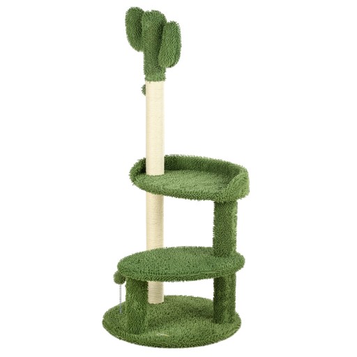 PawHut Copac Pisici Cactus 111cm, Stâlpi Zgârieturi, Pat, Mingi, Verde | Aosom Romania