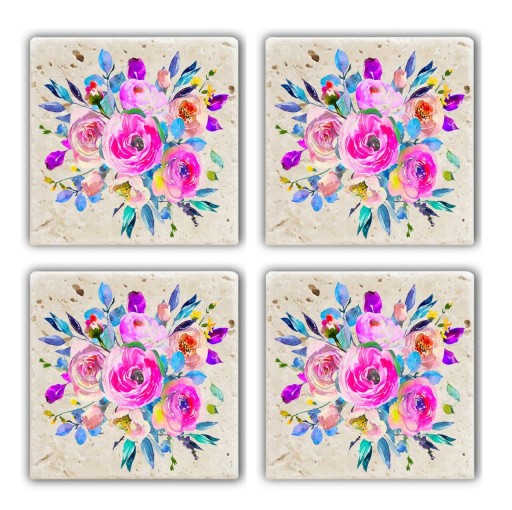 Set suporturi de pahare, Taylor, 366TYR1137, Piatra, 10 x 10 x 1 cm, 4 piese, Multicolor