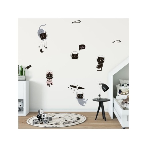 Set autocolante pentru perete Ambiance Scandinavian Animals Cosmonaut Cats