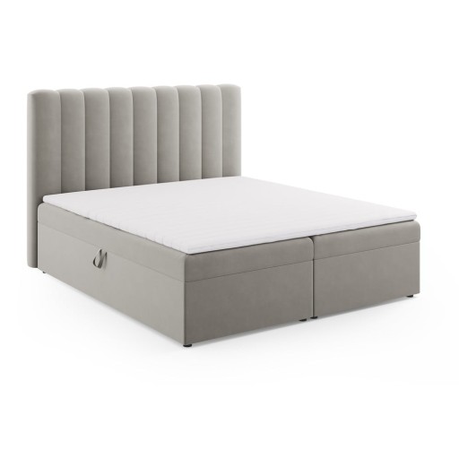 Pat boxspring gri cu spațiu de depozitare 180x200 cm Gina – Milo Casa