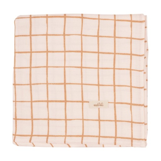 Păturică pentru copii bej din bambus 120x120 cm Camel Check – Malomi Kids