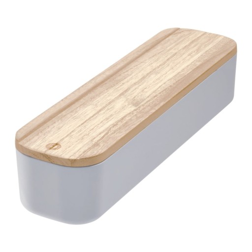 Cutie depozitare cu capac din lemn paulownia iDesign Eco, 9 x 36,5 cm, gri