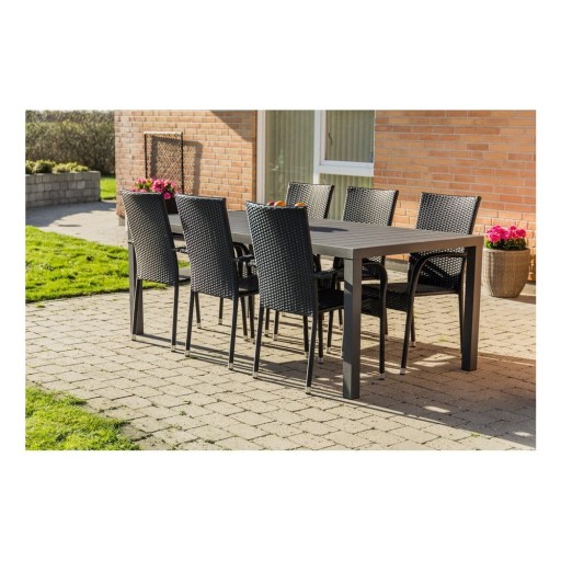 Set mobilier de grădină pentru 6 persoane cu scaune negre Paris și masă Viking, 90 x 205 cm