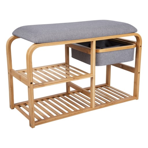 Pantofar cu loc de șezut din bambus Leitmotiv Bench, lățime 70 cm, gri deschis