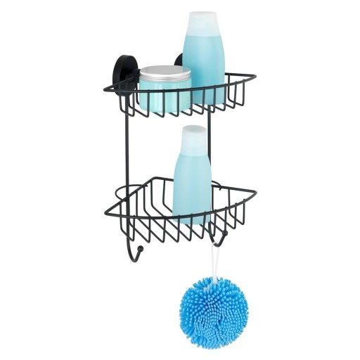 Raft dublu de colț pentru baie Wenko Vacuum-Loc® Bari, înălțime 29,5 cm, negru