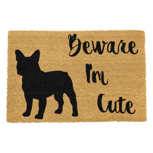 Covoraș de intrare din fibre de nucă de cocos 40x60 cm Beware I'm Cute French Bulldog – Artsy Doormats