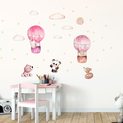 Autocolante de perete pentru camera copiilor Ambiance Balloons and Stars, roz