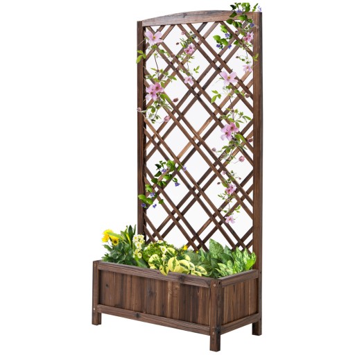 Outsunny Jardinieră pentru Exterior din Lemn, Jardinieră cu Spalier pentru Plante Agățătoare, 60x30x122.5 cm, Maro | Aosom Romania