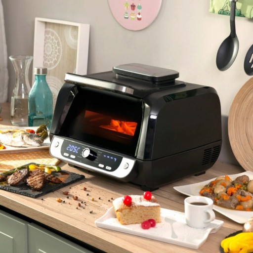 Friteuza cu aer cald cu gratar, accesorii si carte de retete InnovaGoods, Air Fryer Fryinn 12-in-1 6000, 6 L, 3400 W, negru