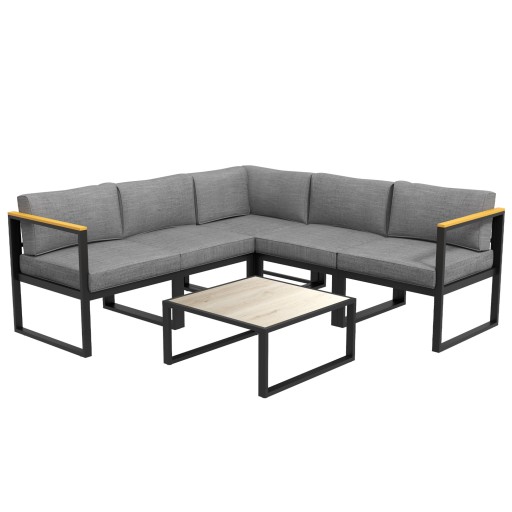 Outsunny Set de Mobilier de Grădină din 6 Piese, Set de Exterior cu Masă și Canapea cu cadru din Aluminiu cu Cotiere, 65x65x31 cm, Gri | Aosom Romania