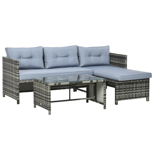 Outsunny Mobilier pentru Grădină cu Canapea cu 2 Locuri, Șezlong și Măsuță, Set pentru Grădină din Ratan, 62x124x62 cm, Gri | Aosom Romania