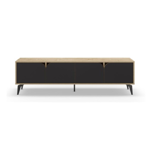 Masă TV neagră/în culoare naturală cu aspect de lemn de stejar 180x51 cm Nola – Marckeric