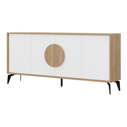 Comodă albă/în culoare naturală joasă cu aspect de lemn de stejar 180x82 cm Vae – Marckeric