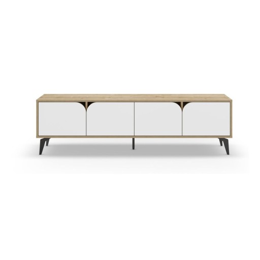 Masă TV albă/în culoare naturală cu aspect de lemn de stejar 180x51 cm Nola – Marckeric