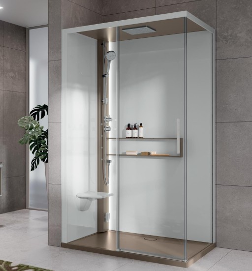 Cabina de dus dreptunghiulara cu hidromasaj si sauna Novellini Glax 2 2.0 2P Hammam 120x90cm cadita joasa 4.5cm orientare stanga finisaj Corda