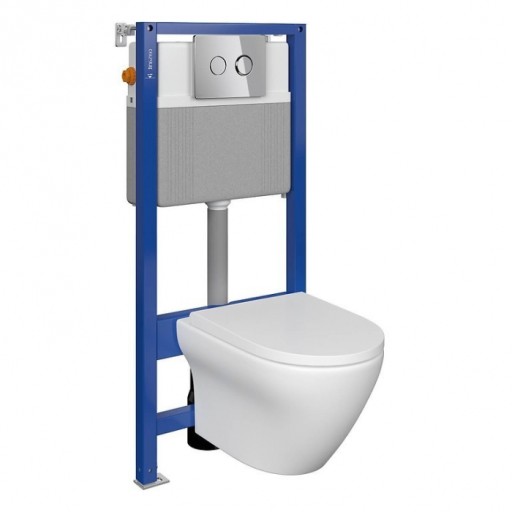 Set vas wc suspendat Larga cu capac soft close, rezervor incastrat pneumatic Aqua 52 si clapeta crom lucios