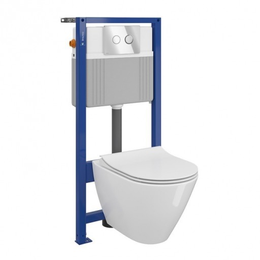 Set vas wc suspendat City cu capac soft close, rezervor incastrat pneumatic si clapeta crom lucios