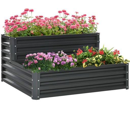 Outsunny Jardinieră Ridicată pentru Cultivare, din Oțel, pentru Grădinărit Urban și Balcon, 120x101x58 cm, Gri Închis | Aosom Romania