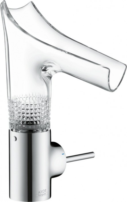 Baterie lavoar baie crom sticla transparenta cu ventil inclus Hansgrohe Axor Starck V 140 Diamond Cut