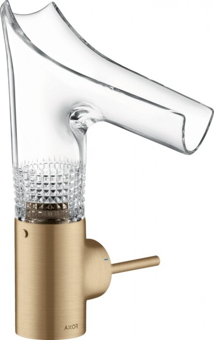 Baterie lavoar baie bronz periat sticla transparenta cu ventil inclus Hansgrohe Axor Starck V 140 Diamond Cut