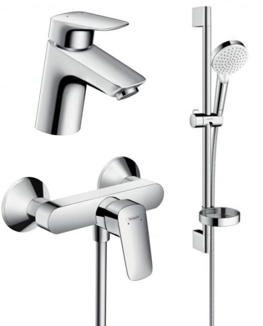 Set baterie lavoar, baterie dus si set de dus, crom, Hansgrohe Logis New