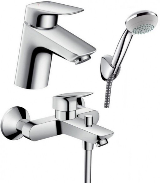 Set baterie lavoar, baterie cada cu para si furtun, crom, Hansgrohe Logis