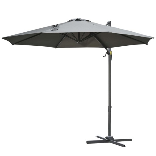 Outsunny Umbrel de Gradină cu Manivelă cu Înclinare Reglabilă, Umbrelă cu Braț și Stinghii, Ø2.95x2.5 m, Gri | Aosom Romania