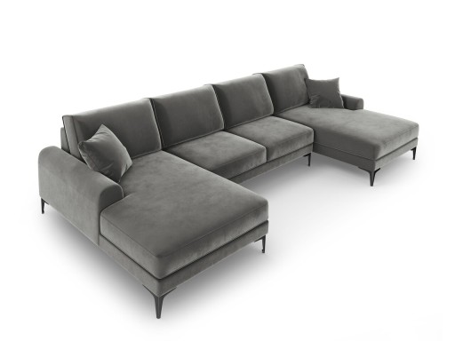 Coltar panoramic, Madara, Mazzini Sofas, 6 locuri, 334x182x90 cm, catifea, gri deschis