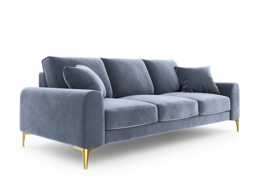 Canapea, Madara, Mazzini Sofas, 4 locuri, gold legs, 237x102x90 cm, catifea, albastru deschis