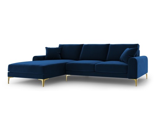 Coltar stanga, Madara, Mazzini Sofas, 5 locuri, gold legs, 254x182x90 cm, catifea, albastru regal